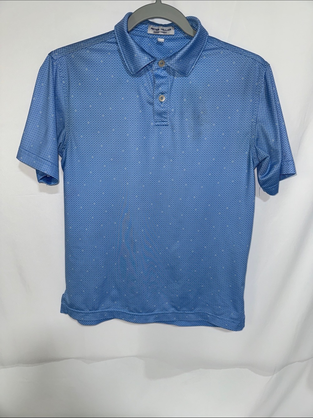 Peter Millar Summer Comfort Performance Polo Sky Blue Micro Print Youth M